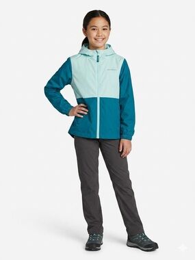 Eddie Bauer Two Tone Blue Hooded Wind Breaker Lightweight Jacket New Girls Sz 10